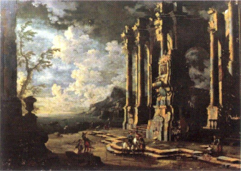 Leonardo Coccorante Harbor Scene with Roman Ruins oil painting image